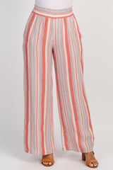 Coral Striped Wide Leg Pants