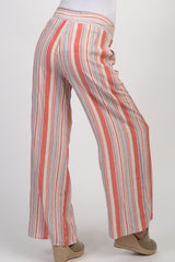Coral Striped Wide Leg Maternity Pants