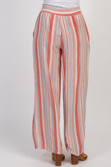 Coral Striped Wide Leg Pants