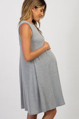 Heather Grey Cutout Back Maternity Swing Dress