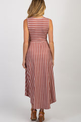 Mauve Striped Sleeveless Maternity Midi Dress