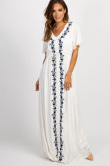 Ivory Embroidered Cinched Maxi Dress