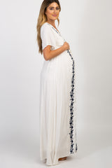 Ivory Embroidered Cinched Maternity Maxi Dress