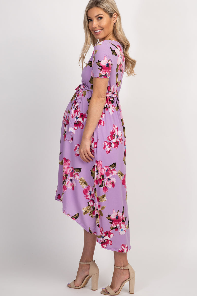 PinkBlush Lavender Floral Hi-Low Maternity Wrap Dress