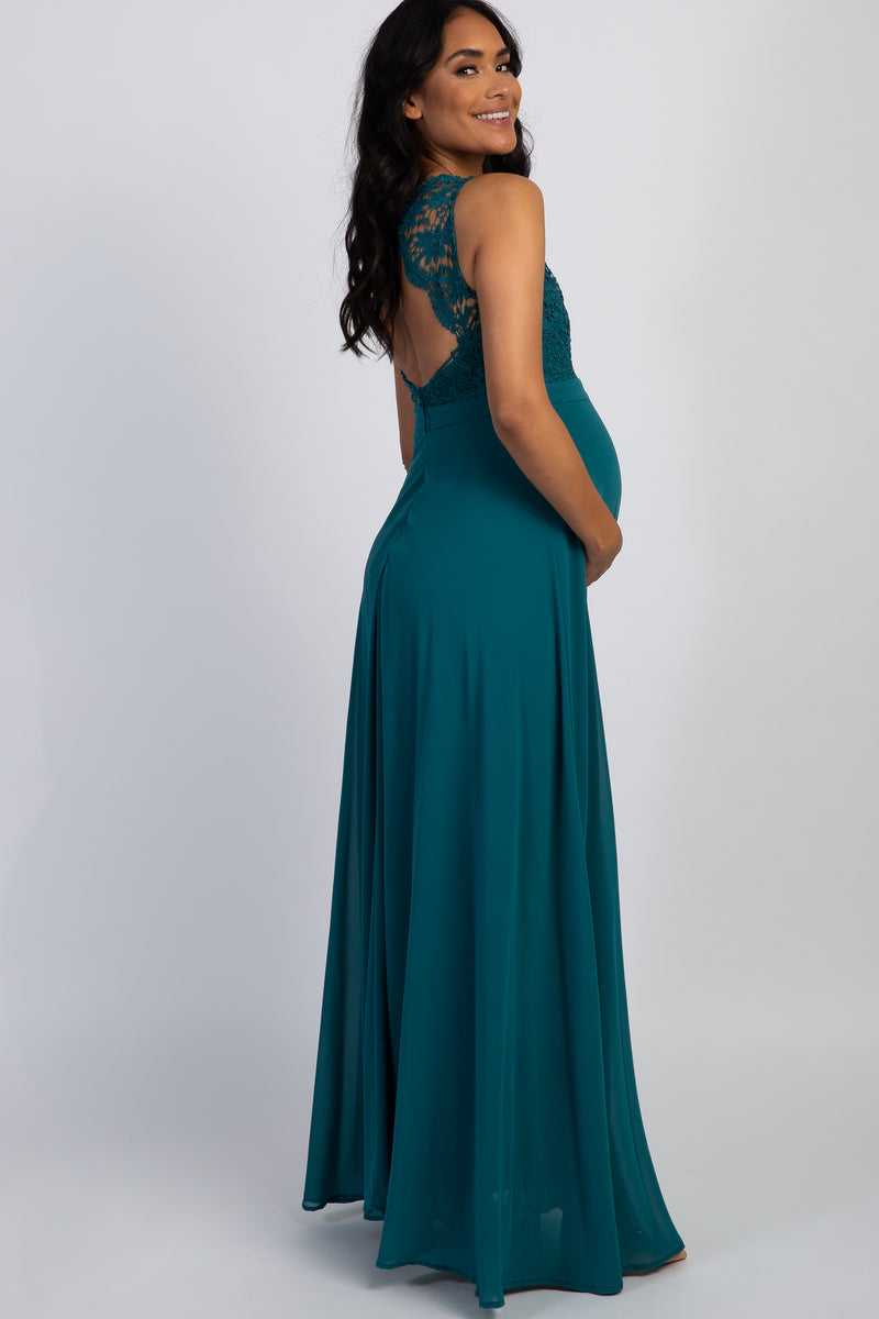 Teal Green Crochet Sweetheart Maternity Evening Gown– PinkBlush
