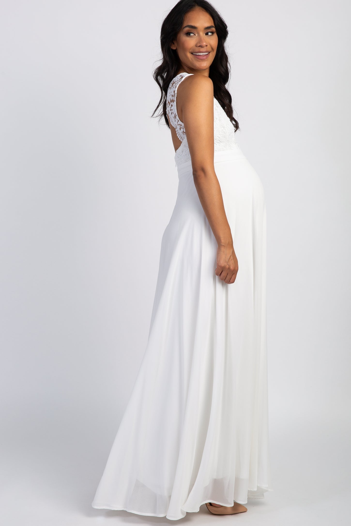 Ivory Crochet Sweetheart Maternity Evening Gown– PinkBlush