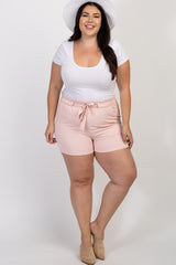 Light Pink Front Tie Maternity Plus Shorts