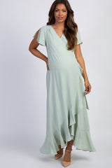 Mint Green Split Sleeve Wrap Tie Maternity Dress