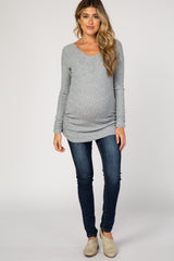 PinkBlush Heather Grey Ribbed Knit Ruched Maternity Top