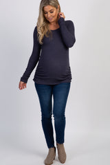 PinkBlush Navy Ribbed Knit Ruched Maternity Top