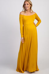 PinkBlush Yellow Solid Off Shoulder Maternity Maxi Dress