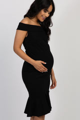 Black Off Shoulder Mermaid Maternity Fitted Dress