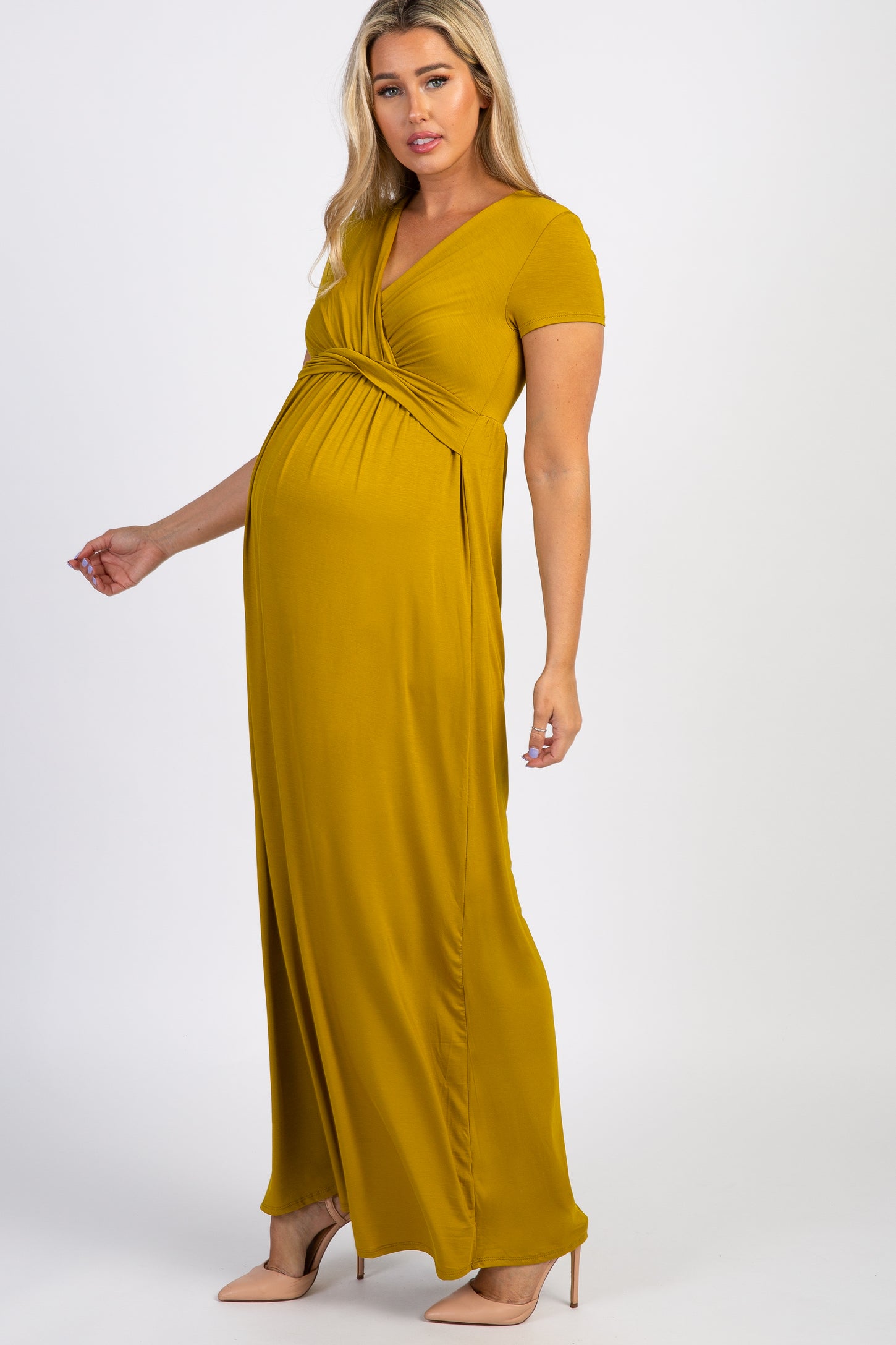Mustard Draped Maternity/Nursing Maxi Dress