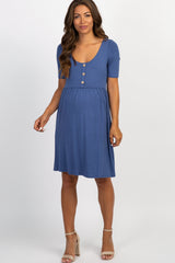 PinkBlush Navy Solid Button Front Maternity Dress