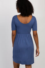 PinkBlush Blue Solid Button Front Dress