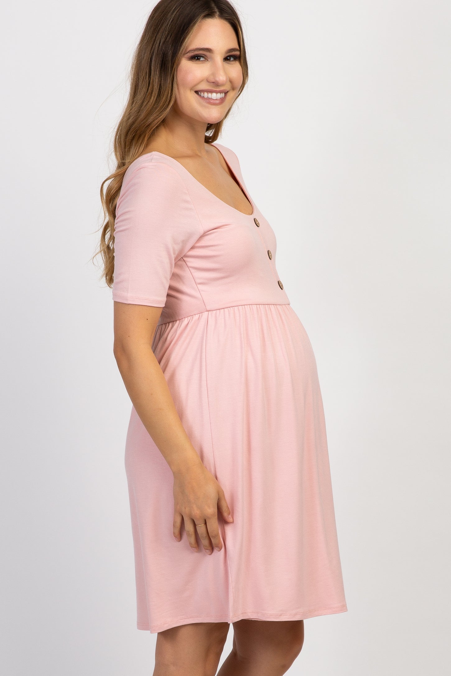 PinkBlush Pink Solid Button Front Maternity Dress