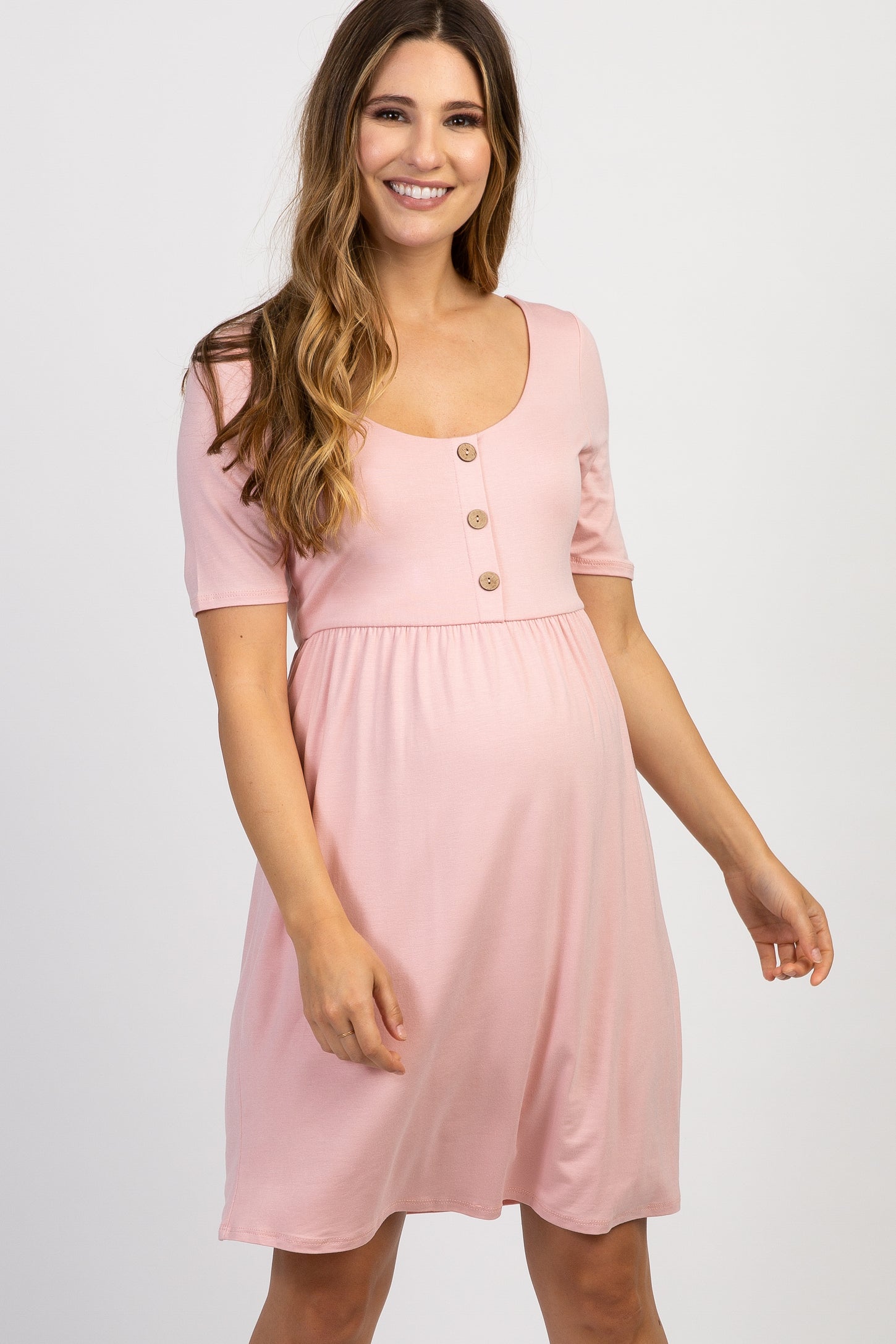 PinkBlush Pink Solid Button Front Maternity Dress