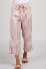 Pink Striped Waist Tie Cropped Pants