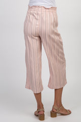 Pink Striped Waist Tie Cropped Maternity Pants