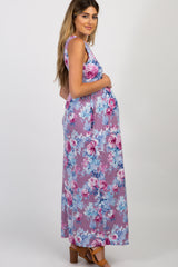 PinkBlush Lavender Floral Sleeveless Maternity Maxi Dress