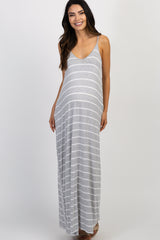 Heather Grey Striped Maternity Cami Maxi Dress