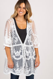 White Lace Mesh Scalloped Hem Cover Up