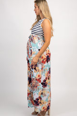 PinkBlush Mint Striped Floral Colorblock Maternity Maxi Dress