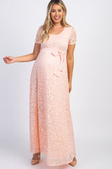 PinkBlush Light Pink Lace Sash Tie Maternity Gown