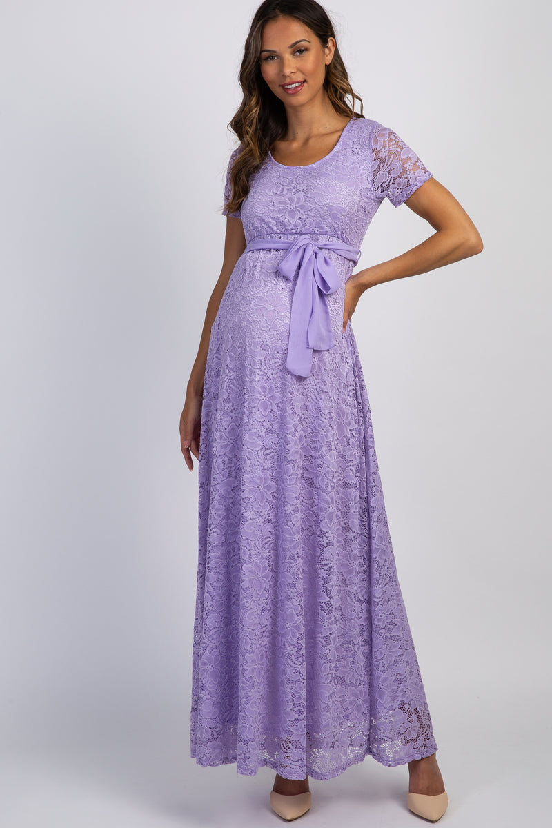 Lavender Lace Sash Tie Maternity Gown– PinkBlush