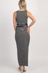 PinkBlush Black Striped Sleeveless Fitted Maternity Maxi Dress