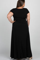 Black Solid Short Sleeve Plus Maternity/Nursing Maxi Dress