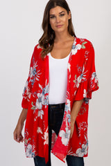 Red Floral Ruffle Sleeve Cover Up