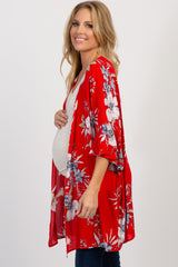 Red Floral Ruffle Sleeve Maternity Cover Up