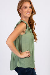 Green Butterfly Sleeve Tie Accent Top