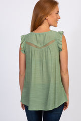 Green Butterfly Sleeve Tie Accent Top