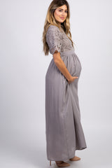 Grey Lace Top Maternity Maxi Dress