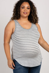 Heather Grey Striped Plus Maternity Tank Top