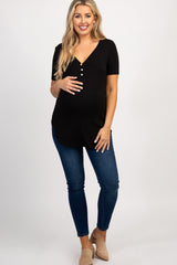 Black Solid Button Front Maternity Top