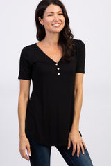 Black Solid Button Front Maternity Top