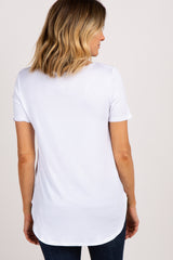 White Solid Button Front Top