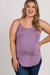 Lavender Solid Sleeveless Plus Maternity Tank Top