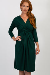 Forest Green Twist Front 3/4 Sleeve Dress