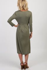 Light Olive Twist Front 3/4 Sleeve Dress