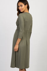 Light Olive Twist Front 3/4 Sleeve Maternity Dress