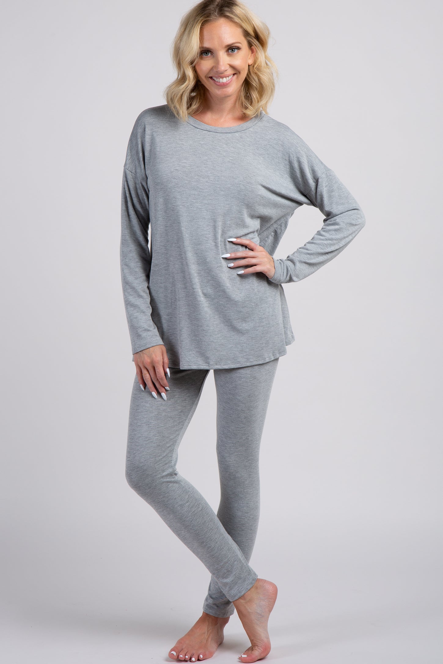 PinkBlush Grey Basic Long Sleeve Pajama Set