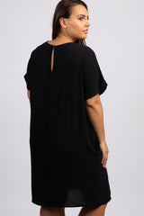 Black Solid Short Sleeve Plus Dress