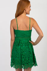 Green Lace Sleeveless Skater Dress