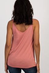 Salmon Solid Knot Front Cami Strap Maternity Top
