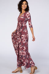 PinkBlush Mauve Abstract Floral Sash Tie Nursing Maxi Dress