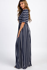 PinkBlush Navy Blue Striped Half Sleeve Maxi Dress